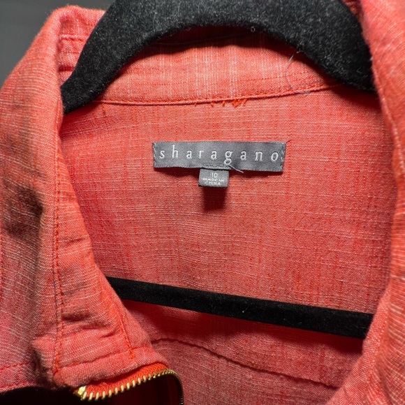 CORAL & GOLD LINEN LIKE DRESS // SHARAGANO // Size US10 - Picture 2 of 3